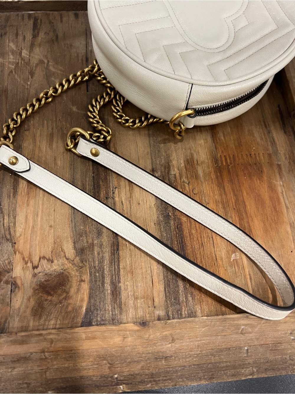 Gucci Cream Round GG Marmont Crossbody with Gold Hardware - Picture 5 of 6